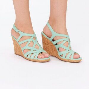 Green Wedge Shoes with Strappy Cutout Design Size 11